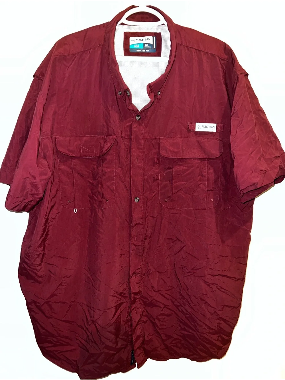Magellan Outdoors Men's Burgundy Short-Sleeve Button-Up Shirt